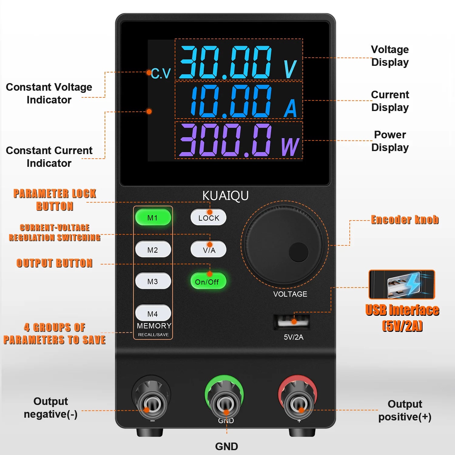 KUAIQU 200V 300V 1A DC Power Supply, 30V Programmable Adjustable Regulated Lab Bench Power Supply with PC Software,Output Switch.