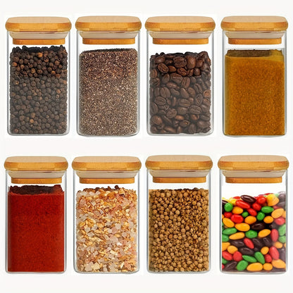 1/2/4/8pcs, 10oz Glass Jars With Airtight Lids, Candy Jars, Food Storage Containers With Bamboo Lids, Clear Jars.
