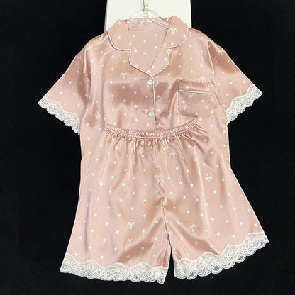 Frauen Neue Sommer Eis Seide Ins Sterne Floral Süße Pyjamas Mädchen Sommer Kurzarm Shorts Studentenwohnheim Homewear Anzug.