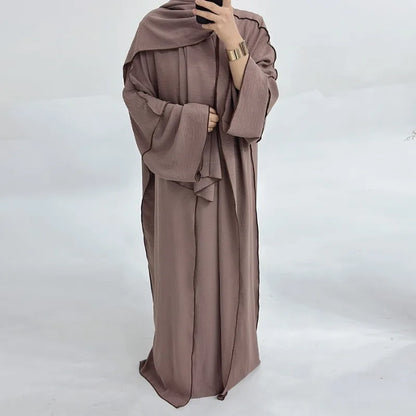 Muslim Abaya3 Pieces Dress for Women Arab Plain Hijab Ramadan Islamic.