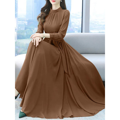 ZANZEA Women Long Sleeve A-line Sundress Spring Long Dress Autumn Solid Party Holiday Maxi Dresses Vestidos Femme Vintage Robe.