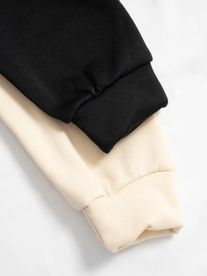 Women Loose Autumn Winter Two Pieces Suit Matching Sets Hoodie Tracksuit Blocked Zipper Short Outerwear Drawstring Cargo Pants.