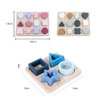 Montessori Baby Puzzles Silicone Toys Geometric Shape Jigsaw Board Matching Games Educational Learning Toys Food Grade Silicone.