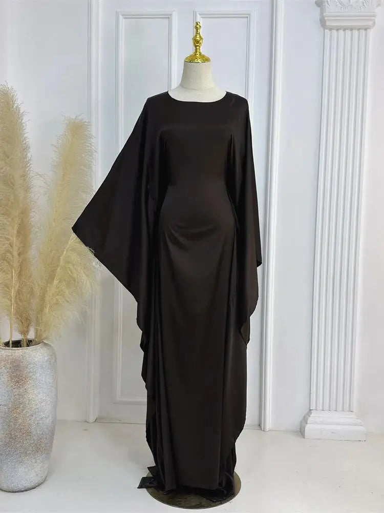 Eid glänzende Fledermaus Satin Abaya Dubai Luxus muslimische Abayas für Frauen Maxi Kaftan Kleid islamische Kleidung Kaftan Marocain Femme