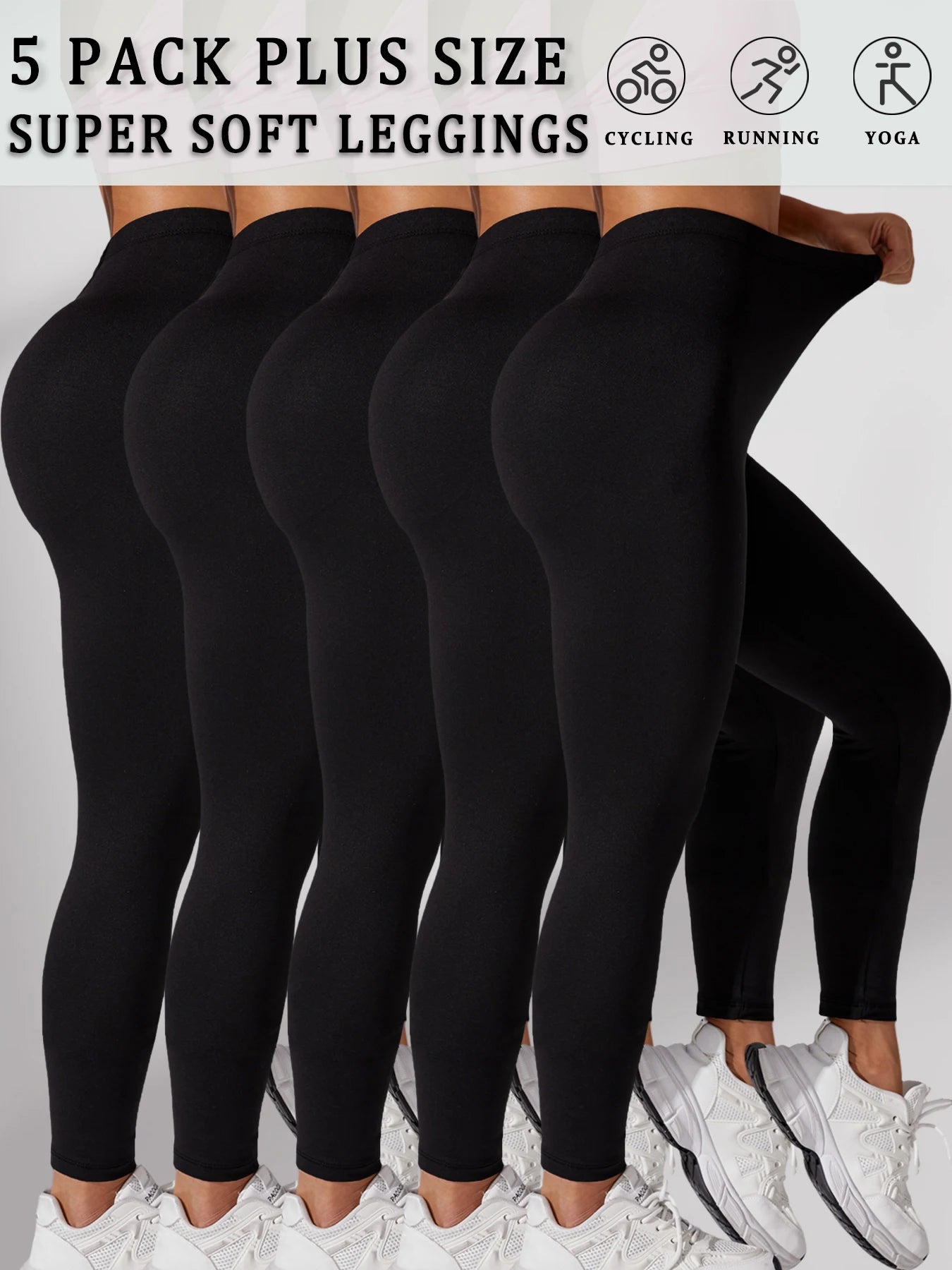 Plus Size 5 Pack Super Soft Sport Leggings For Women  No See Through Workout Running Yoga Athletic Leggings RUNNING.