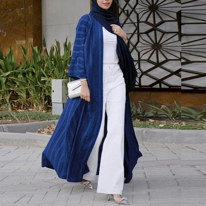2024 New Fashion Muslim Kimono Abaya Solid Striped Retro Ethnic Cardigan Robe Dubai Middle Eastern Saudi Arabia Eid Clothes