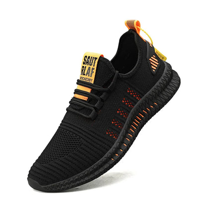 Men's sneakers lace-up flying woven through casual shoes vulcanized lightweight flat comfortable running shoes plus size 48.