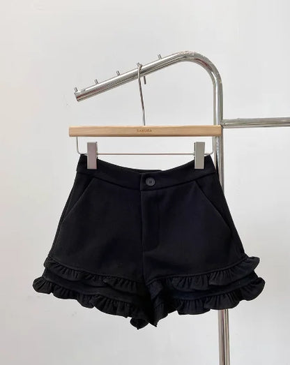 Autumn Winter New Woven Tweed Fungus Edge Buckle Shorts Femininity Versatile High Waist Pure Desire Wind Boots Short Pants