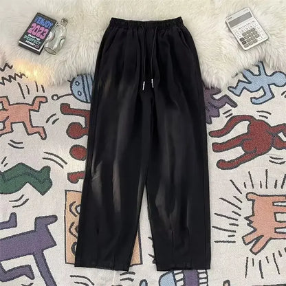 2024 New Trendy Wide-Leg Jeans Men's Loose-Fit Straight-Leg Casual Long Pants Vintage Washing Distressed Style