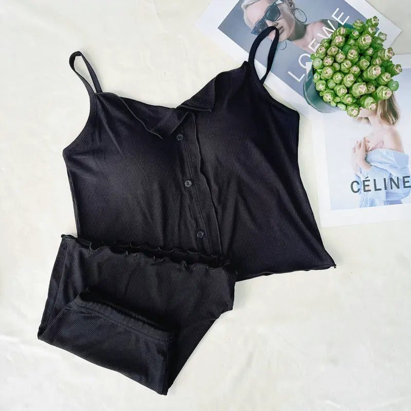 Conjuntos De Pijama Neue Sexy Baumwolle Sling Top Shorts Set Bh Pad Sommer Nachtwäsche Pyjamas Für Frauen Hause Tragen Nachtwäsche Anzug.