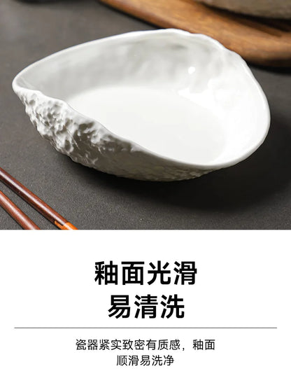 Shell-shaped Plate with Rock Pattern Household Gold-plated Ceramic Steamed Fish Soup Plate Hotel Fruit Salad Dessert Tableware.