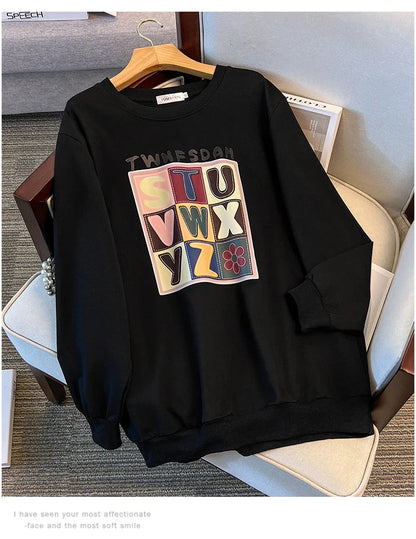 170 kg Plus Größe Damen Büste 170 Frühling Herbst Lose Langarm Druck Brief Pullover Sweatshirts 4XL 5XL 6XL 7XL 8XL 9XL