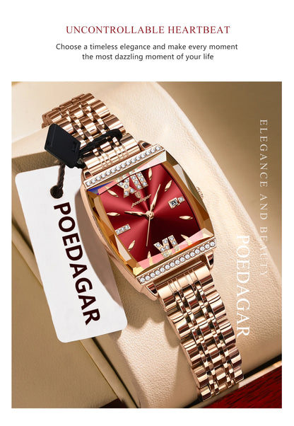 POEDAGAR Diamond Luxury Watch For Woman High Quality Waterproof Date Ladies Quartz Watch Stainless Steel Women Watches Reloj+Box.
