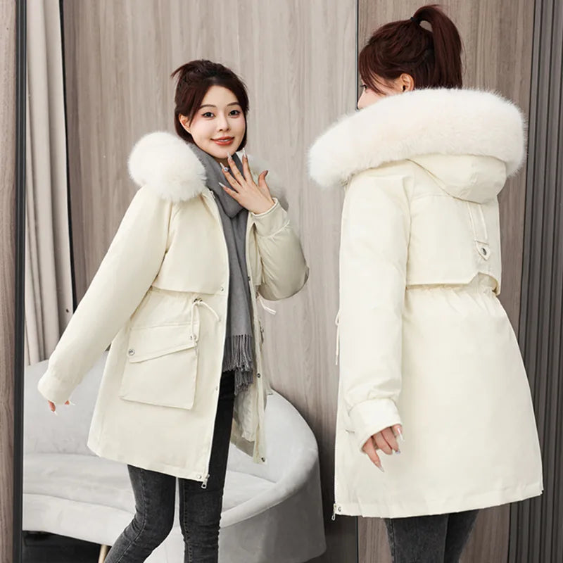 Winter dame Winter Stepp Mantel Abnehmbare Futter Pelz Kragen Gürtel Parka Jacke Für Frauen Verdickt Thermische frauen Mantel.