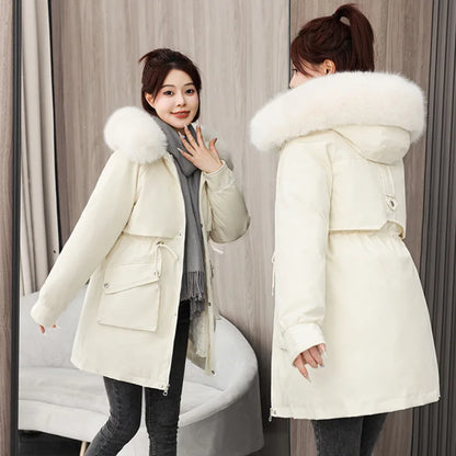 Winter dame Winter Stepp Mantel Abnehmbare Futter Pelz Kragen Gürtel Parka Jacke Für Frauen Verdickt Thermische frauen Mantel.