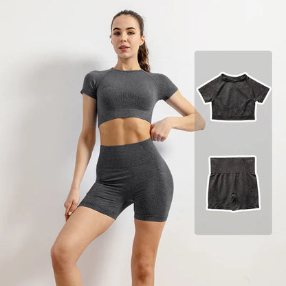 Women Vital Seamless Yoga Fitness Clothing Set High Waist Gym Leggings Crop Tops Sports Tracksuit Plush Up Sports Outfits
