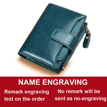 2024 New Short Women Wallets Genuine Leather Zipper Coin Pocket Women Purse Name Engraved Quality Card Holder Kpop Female Wallet