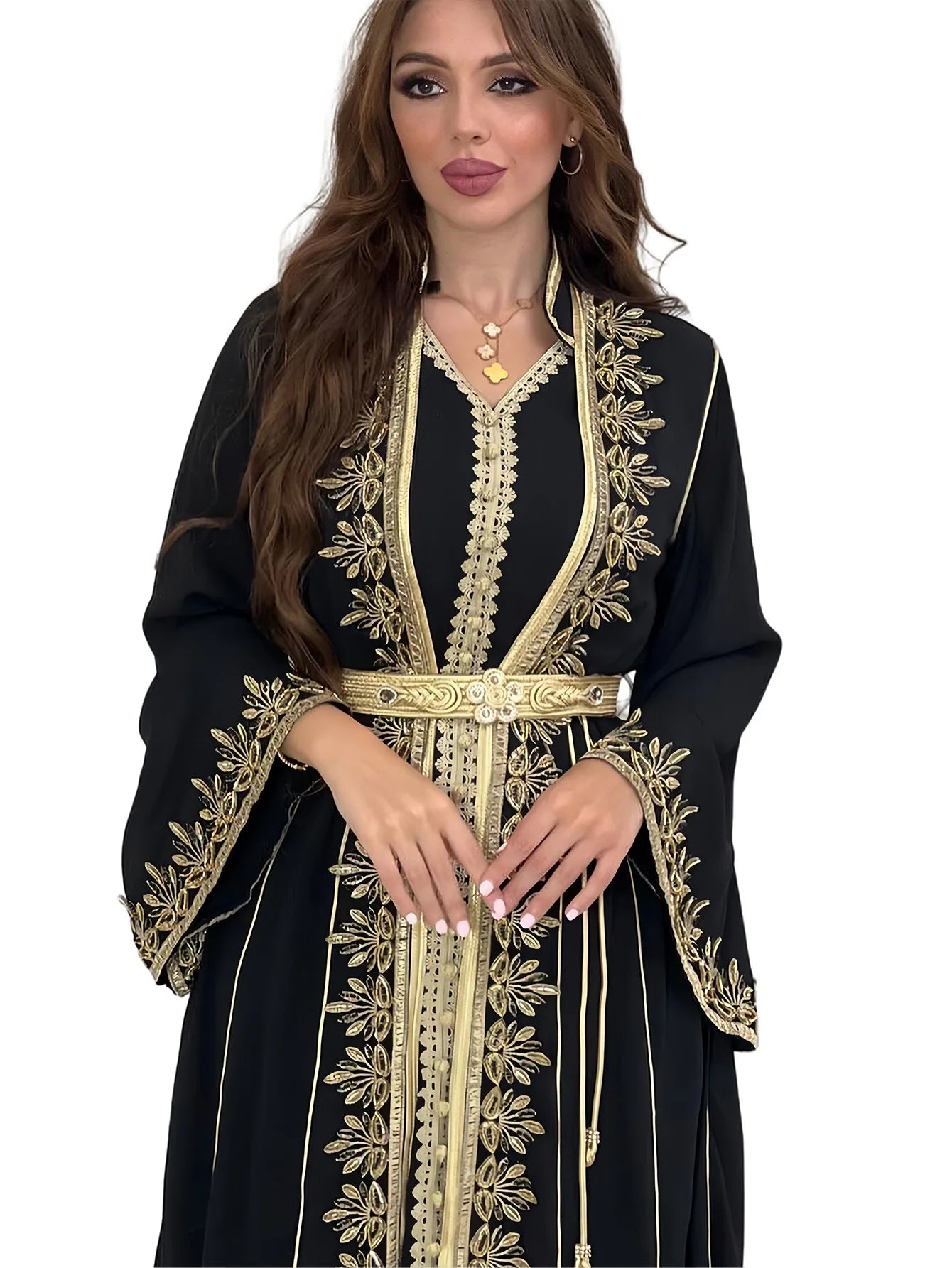 Eid muslimische Frauen Party Stickerei Kleider 2 Stück Set Jalabiya Ramadan Islam Vestidos arabische Robe Marokko Dubai Abayas Kaftan.