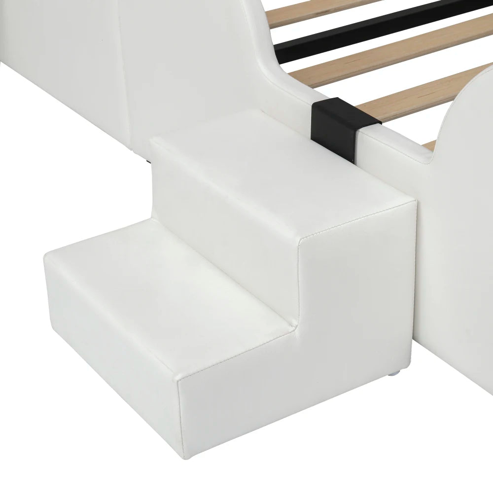 Cartoon süßes rosa Prinzessinnenbett, gepolstertes Bett, 90 x 200 cm, mit Kinderrutsche und zweistufiger Leiter, für Mädchenschlafzimmer