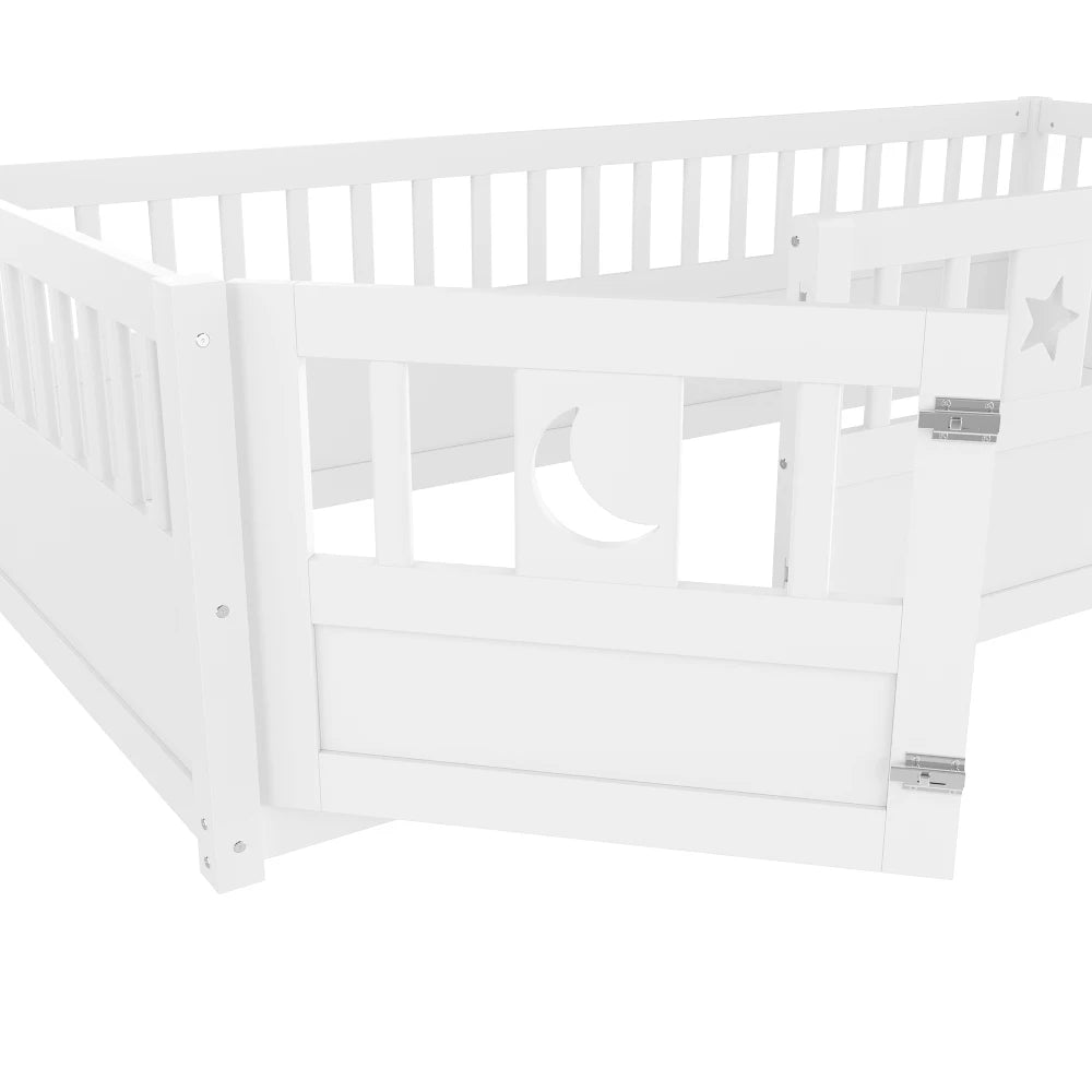 Panelbett 140 x 190 cm großes Kinderbett mit Gitter, Stern- und Monddekoration, ohne Gitter (ohne Matratze), minimalistischer Stil