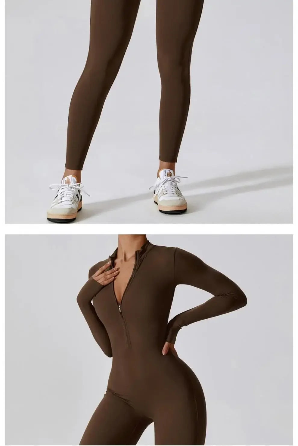 Fall New Long Sleeve Zipper Tight Butt Show Fitness Pants Women Running Sports Training Yoga Clothes Black One-Piece Suit.