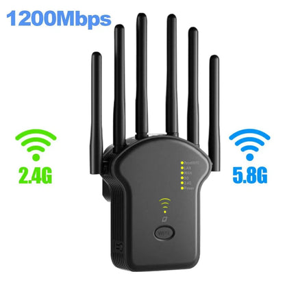 1200Mbps 5GHz Wireless WiFi Repeater WiFi Signal Booster Dual-Band 2.4G 5G WiFi Extender 6 Antenna Network Amplifier WPS Router
