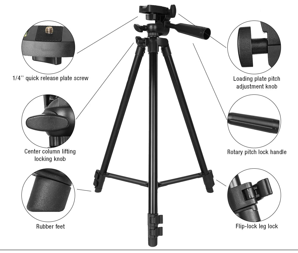 KINGJOY Aluminum Tripod 0.3KG with Quick Release Plate and 360° Head for Sony/Nikon/Canon DSLR and Smartphones,Camera,Live,Vlog.