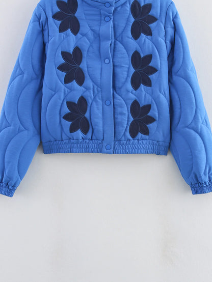 TRAFZA 2025 Herbst Frauen Stepp Crop Mantel Floral Stickerei Einreiher Langarm Jacke Winter Warme Vintage Oberbekleidung.