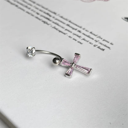 1PCS Pink Zircon Cross 316L Stainless Steel Annular Ear Bone Nail New Fashion U-shaped Earrings for Women Y2K Punk Jewelry.
