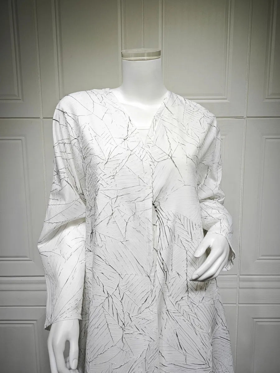 Women Muslim Arabic Abaya Luxury Fold Stripes Kimono Cardigan Coat Long Dress Kaftan Modest Robe Femme Islam Clothing Kebaya.