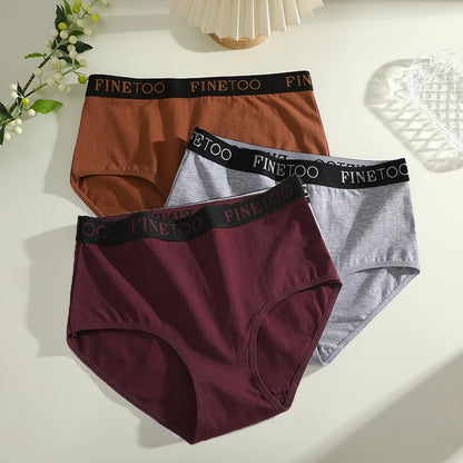 Finetoo 3Pcs Women's Cotton Briefs Women Plus Size Seamless Panties Breathable Underwear Female Low Waist Soft Lingerie S-XXL.