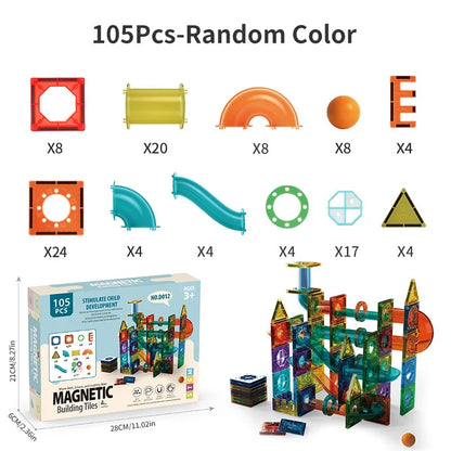 Light magnetic tiles building blocks for kids, 3D clear educational building toys, magnetic marble running building block toys.