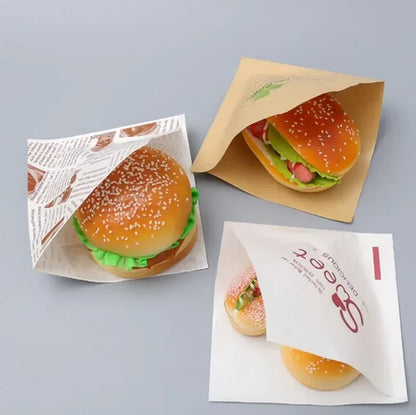 100pcs Triangular Open Top Kraft Paper Bag Donuts Sandwich Bags For Bakery Bread Food Packaging Bags 15x15cm.