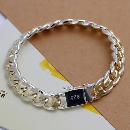 Fine 925 Sterling Silver Noble Nice Chain Solid Bracelet for Women Men Charms Party Gift Wedding Fashion Jewelry Hot Model.