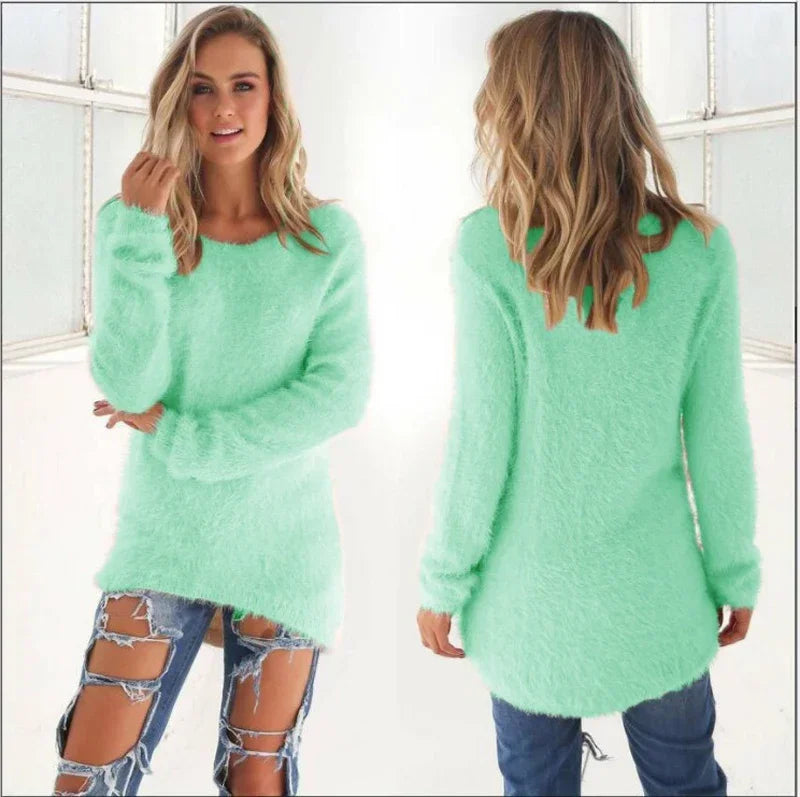 Frauen warmen Pullover einfarbig o Hals lose Baumwolle gestrickt Pullover langen Pullover lässig übergroße Bluse Damen Hipster Kleidung
