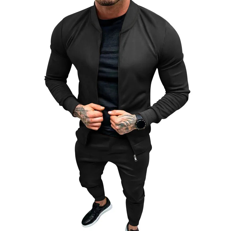 Amazon 2024 European and American men's clothing fitness sports trend outdoor leisure men's zipper suit