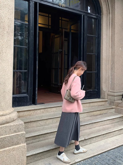 Thick Hepburn Style Woolen Pleated Skirt High Waist Slimming Casual Half Skirt Women Autumn Winter Unique Long Skirt