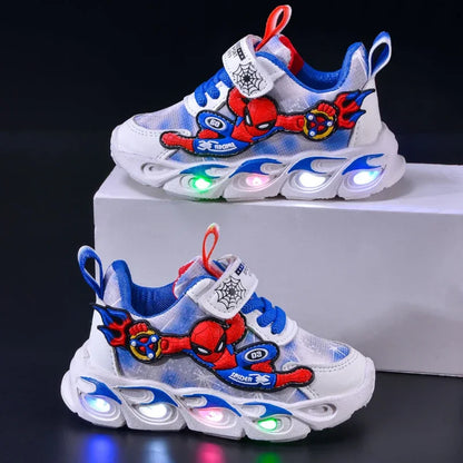 Disney Fashion Spiderman Baby Boys Sneakers Spring/autumn Children's Shoes Lighted Sneaker Trendy Kids Boy Sports Casual Shoes.