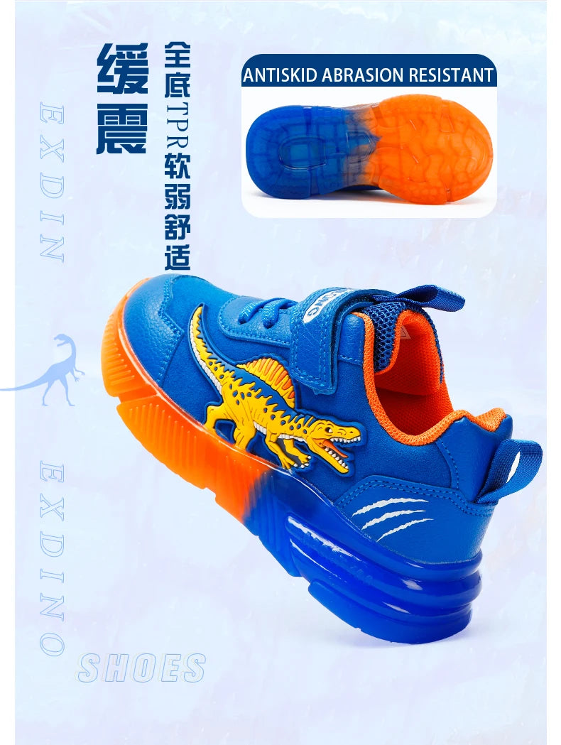 EXDINO Dinosaur Little Kids Spring Autumn LED Light Up Shoes Children Spinosaurus Boys Glowing Casual Sports Sneakers Non-slip.