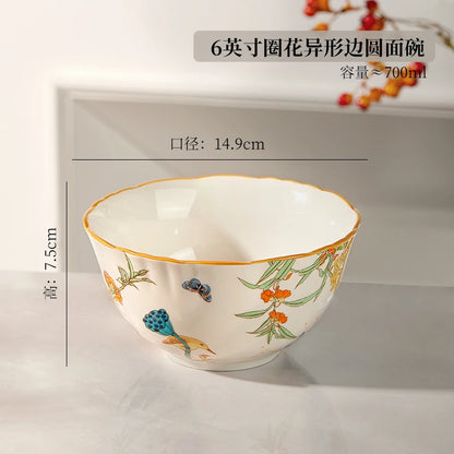 1PC Chinese-style Ceramic Plates New Flower-patterned Dinner Plates Ceramic Fruit Salad Plates Exquisite Kitchen Accessories