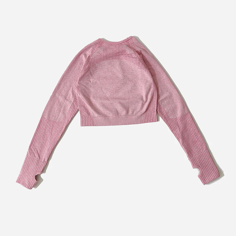 Women Seamless Long Sleeve Crop Top Yoga Shirts with Thumb Hole Running Fitness Workout Gym Sports Top Shirts Sportswear.
