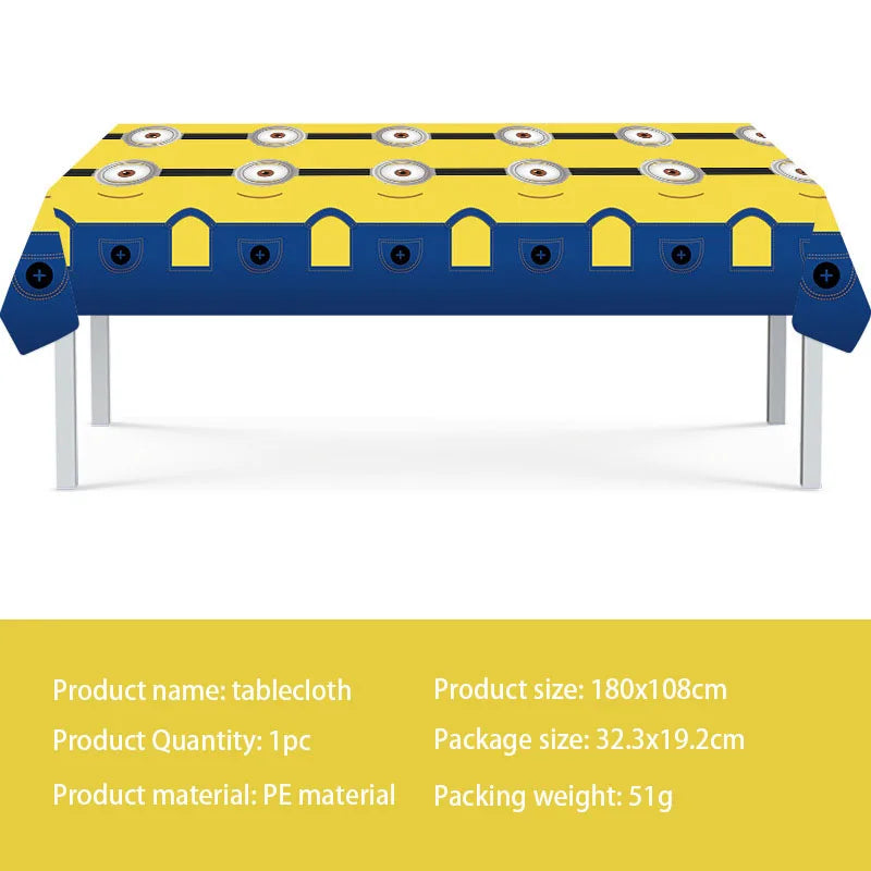Cartoon M & Minions Geburtstag Party Dekoration Einweg Geschirr Tasse Teller Tischdecke Luftballons Gelb Große Augen Hintergrund Banner.