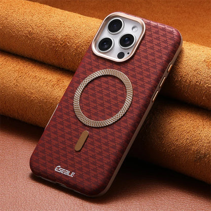 Luxury Leather Carbon Fiber Texture Phone Case For iPhone 13 14 15 16 17 Pro Max For Magsafe Wireless Charging Shockproof Cover.