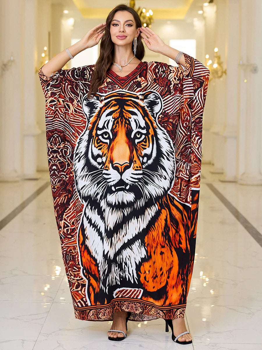 Frauen bestickte lange Kaftane Plus Size Kaftan Kleider Strand Badeanzug Cover Up Moomoo Kleid marokkanische Robe