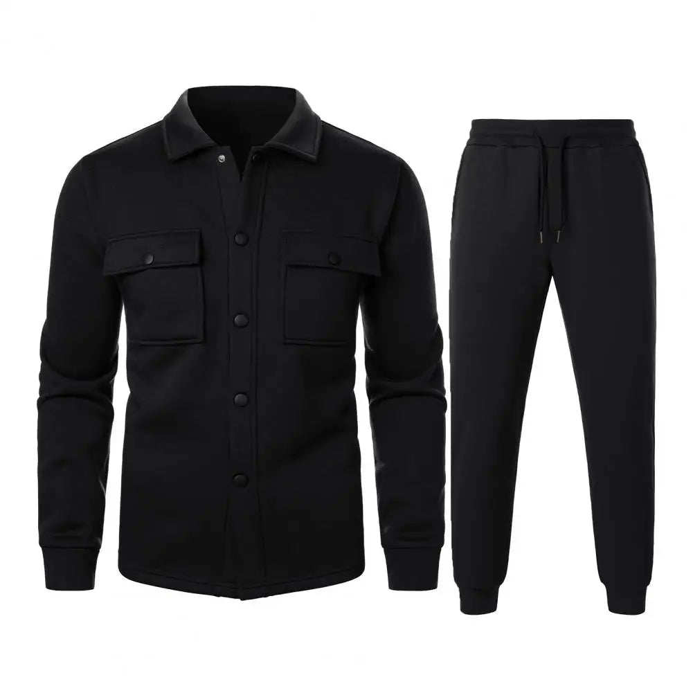 Men Two-piece Suit Set Winter Thick Warm Casual Suit Outfit Long Sleeve Coat Long Trousers Set Fashion Men's Activewear Outwear.