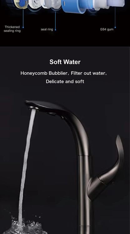 Luxury brass gold touch switch kitchen faucet pull-out design 1 hole single handle hot and cold water sink 2 function Mixer