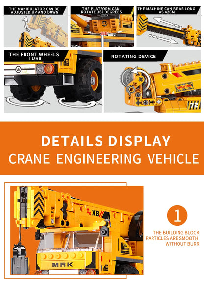 HUIQIBAO Engineering Truck Building Blocks Vehicle Excavator Bulldozer Crane Car Bricks City Construction Toys For Children Boys.