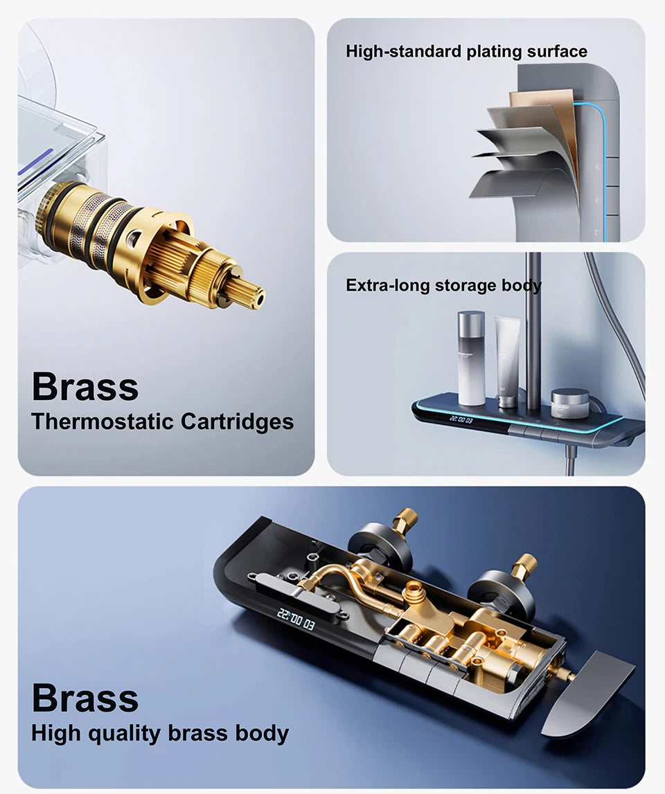 VGX Thermostatic Shower System Set Smart Digital Bathroom Shower Faucet Set Temperature Display Rainlfall Bathroom Shower Set