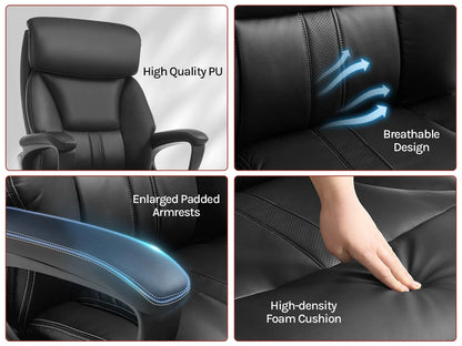 WOLTU Bürostuhl, ergonomischer Computertisch, großer Stuhl mit Kopfstütze, PU-Leder, Chefsessel für Büro, Spiel, Konferenzraum