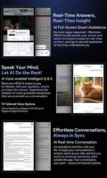 Blackview Mega 8 [No EU Charger] Tablet 11000mAh 13" FHD Display 36GB+512GB 50MP+13MP+0.08MP Android 15 90Hz 2K Dual SIM 4G 1080P.
